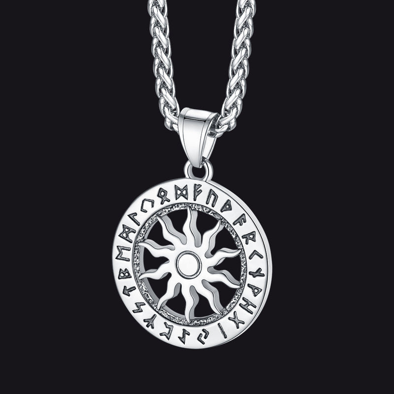 Viking Sun Wheel Rune Pendant Necklace for