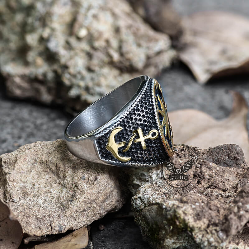 Anchor Compass Stainless Steel Marine Ring