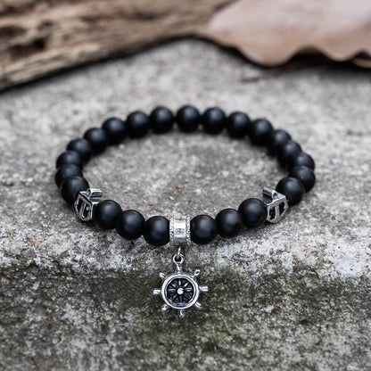 Anchor Rudder Stainless Steel Beaded Bracelet