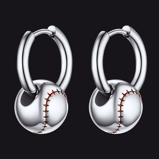Baseball Drop Hoop Earrings for