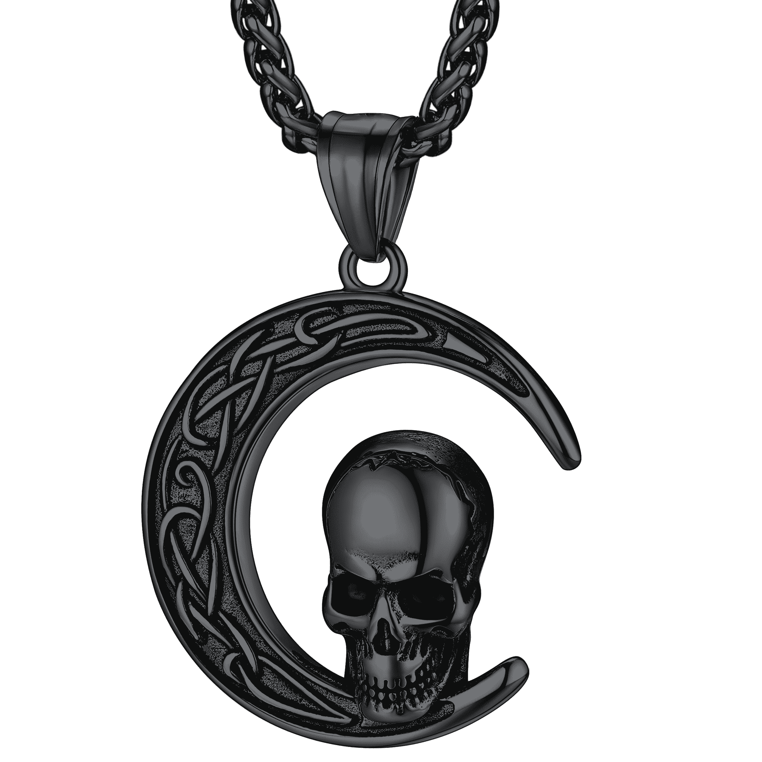 Flash Celtic Crescent Moon Skull Necklace for