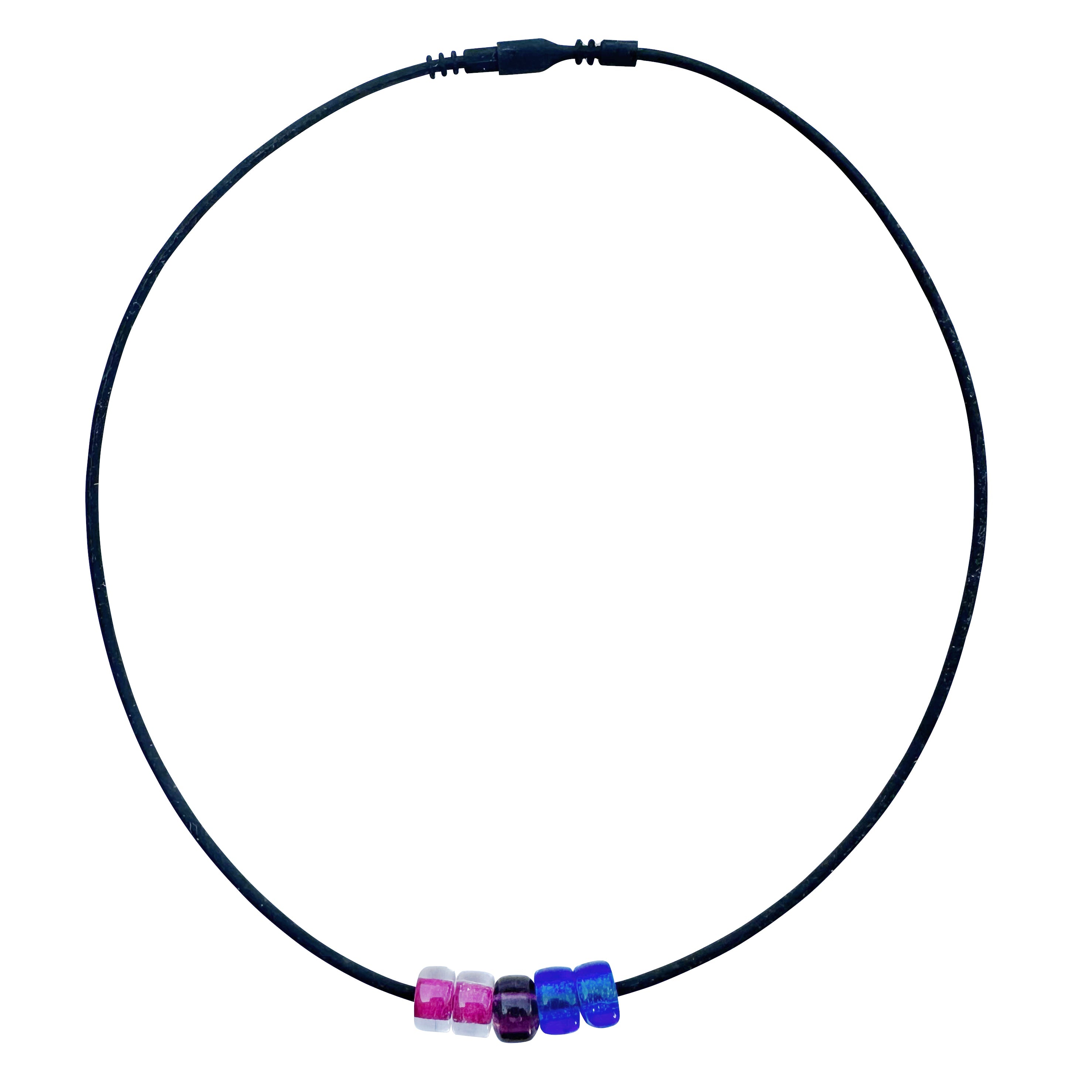 Bisexual Pride/bi Ally Necklace With Czech Glass Beads on Black Rubber Cord, 18 Inches