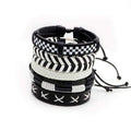 Black & White Leather Bracelet & Wristband in Rock Style Set of 5 Pcs