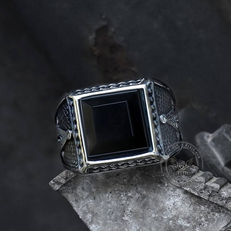 Black Gemstone Stainless Steel Masonic Ring