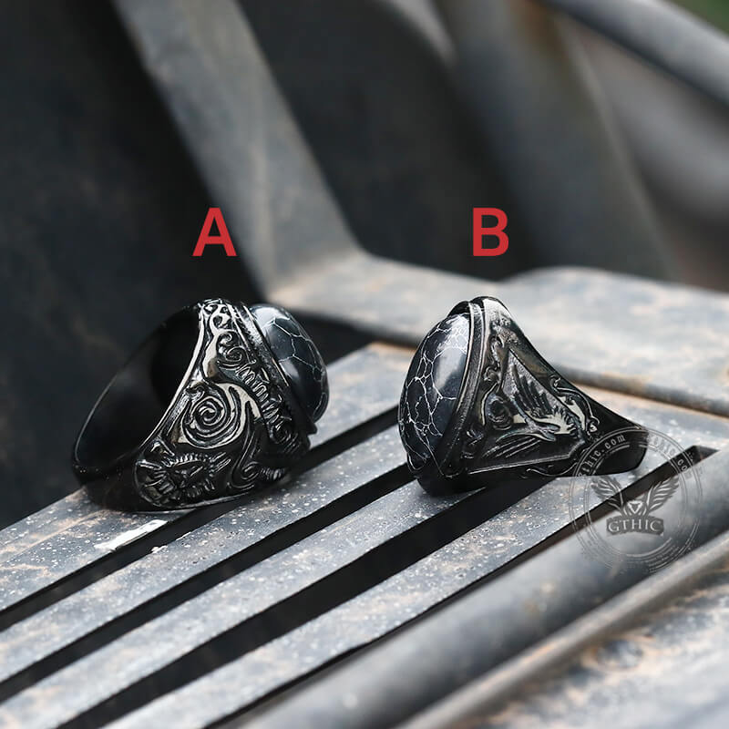 Black Turquoise Patterned Stainless Steel Ring