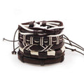 Brown & White Leather Bracelet & Wristband in Rock Style Set of 5 Pcs