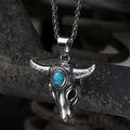 Bull Head Skull Stainless Steel Turquoise Pendant