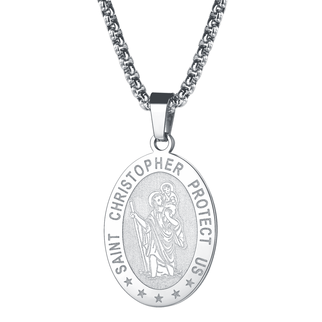 Oval Christian Saint Christopher Protection Medal Necklace for