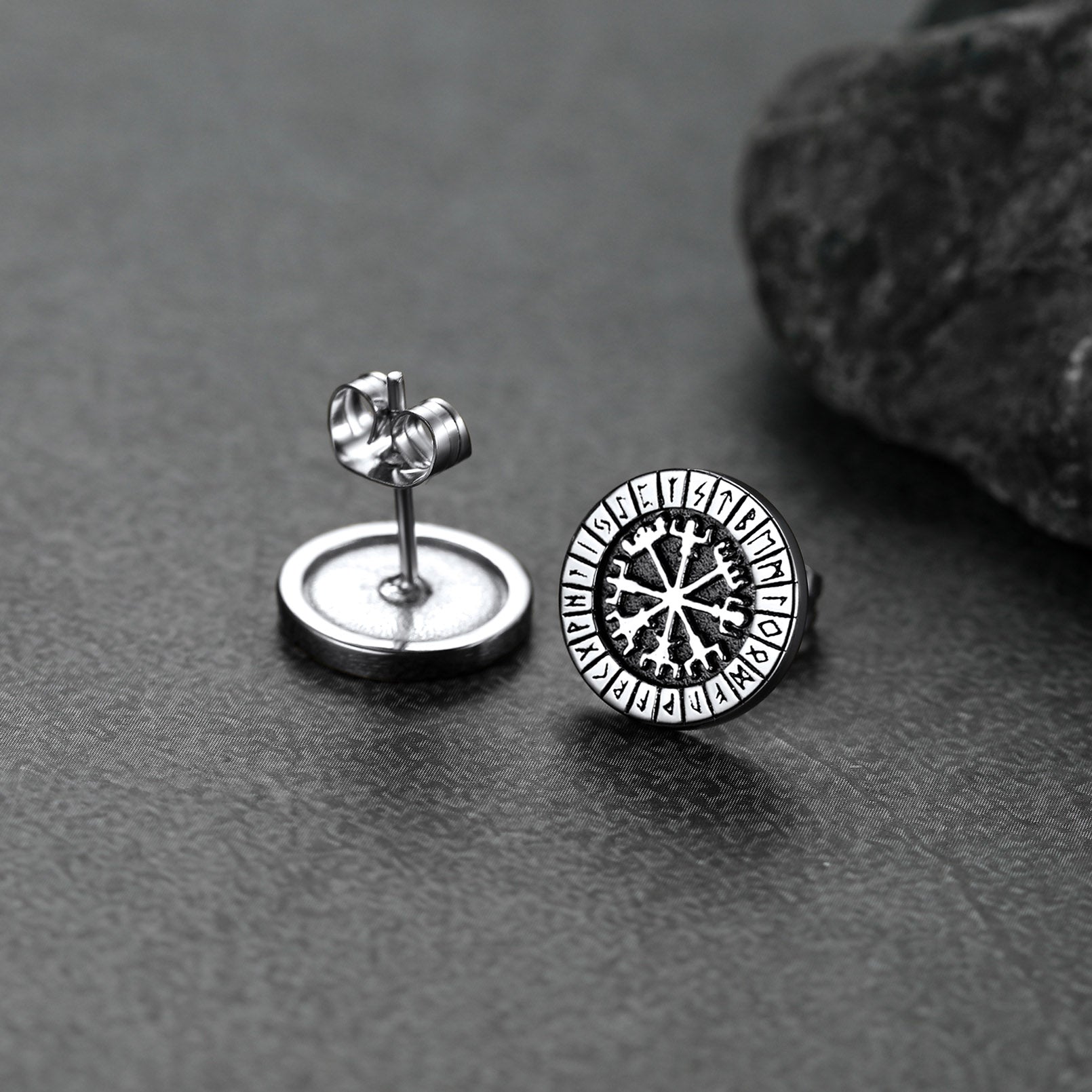 Norse Viking Compass Vegvisir Stud Earrings for