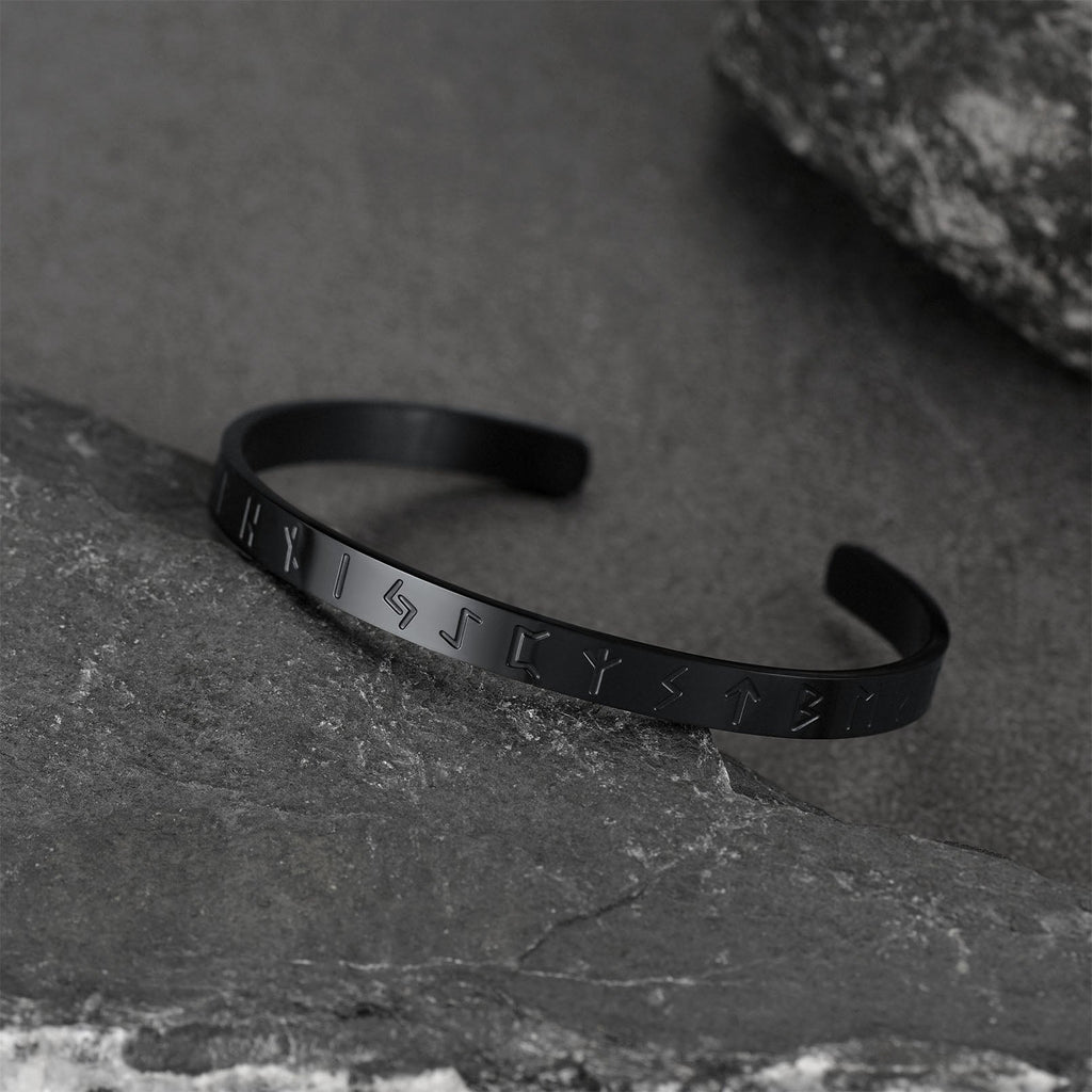 Norse Viking Runes Bangle Cuff Bracelet for