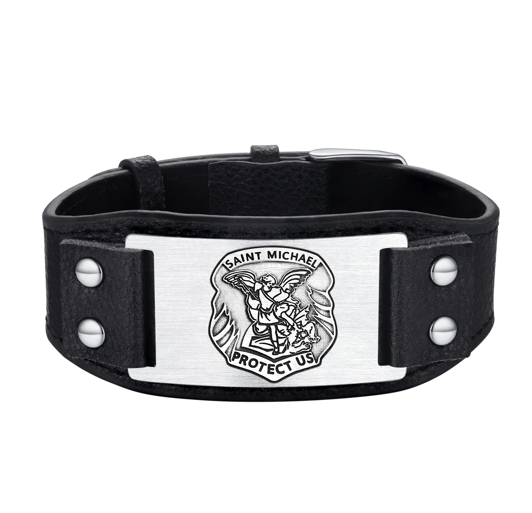 Saint Michael Leather Bracelet Wristband Gift for