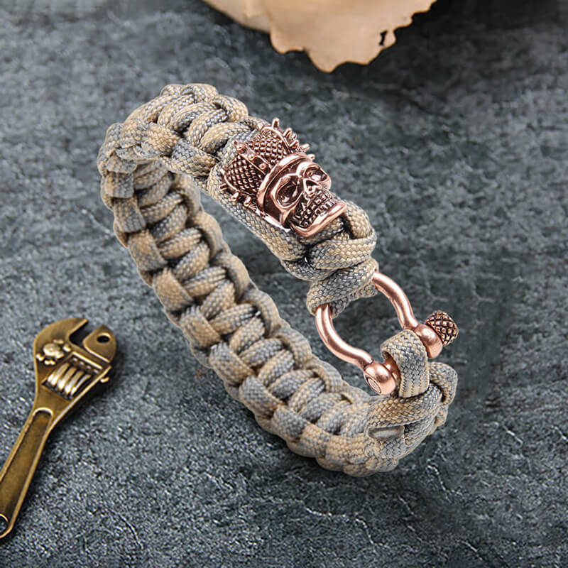 Camo Skull Head Braided Paracord Brass Bracelet