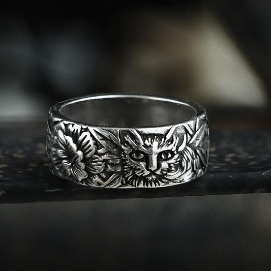 Cat in Flowers Alloy Ring