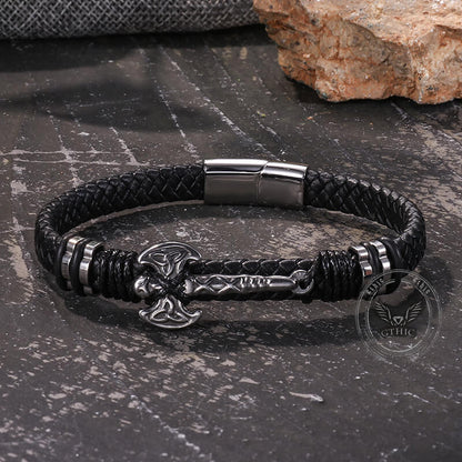 Celtic Knot Axe Stainless Steel Leather Bracelet