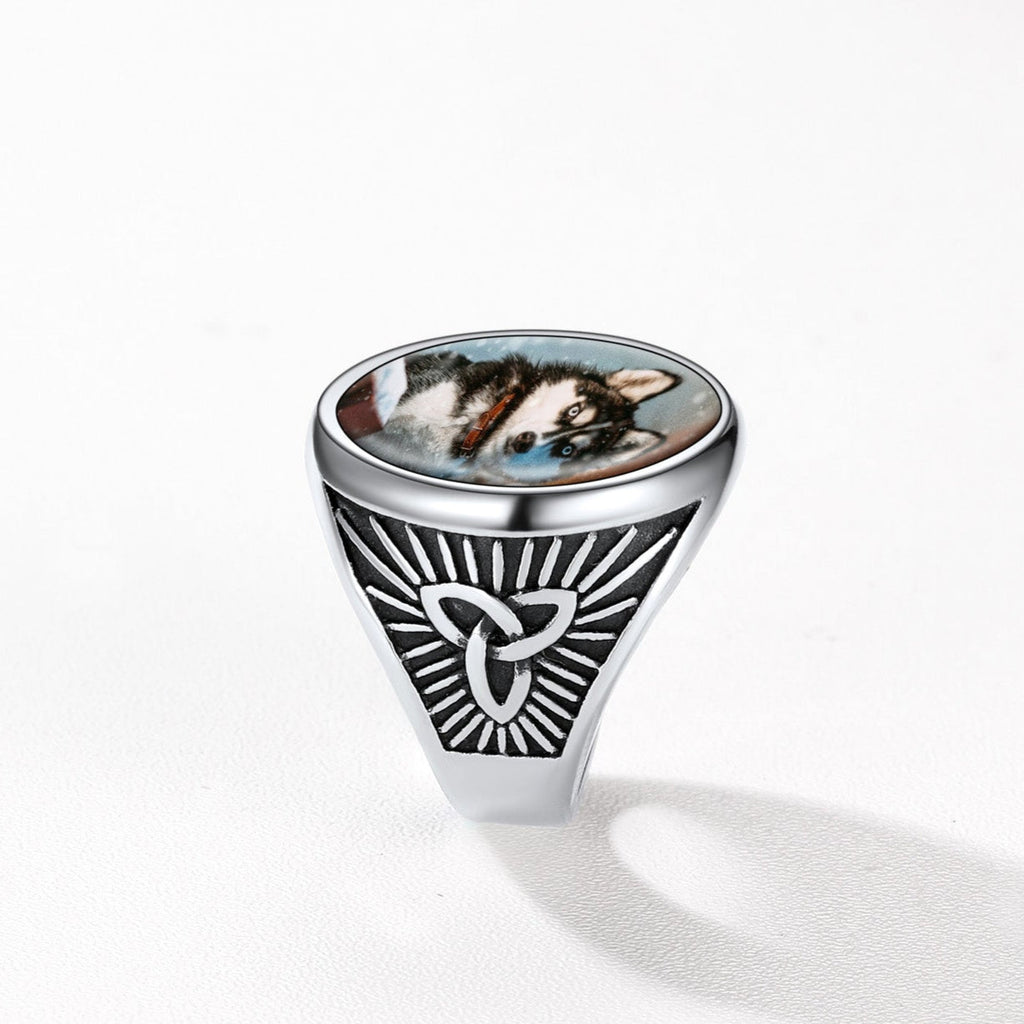 Personalized Custom Celtic Triquetra Signet Ring With Photo for