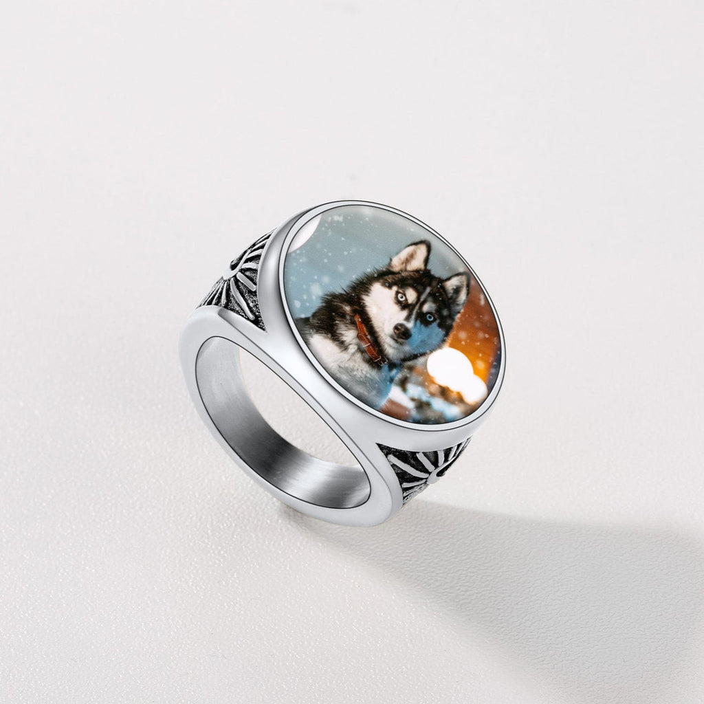Personalized Custom Celtic Triquetra Signet Ring With Photo for