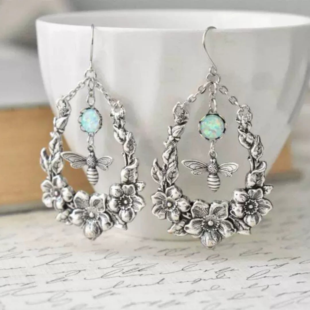 Sacred Bee Blossom Opal Earrings