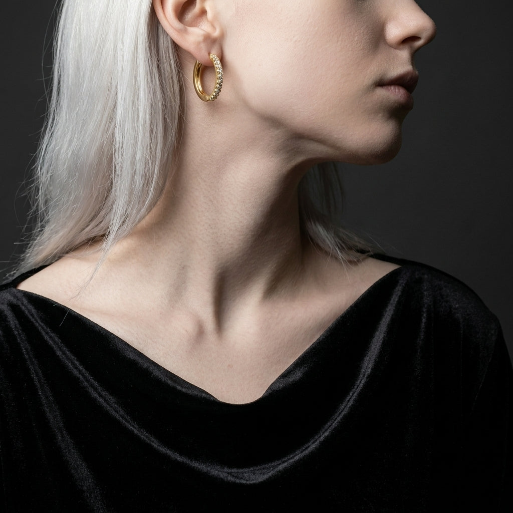 Gold Plated Crystal Pav�� Hoop Earrings