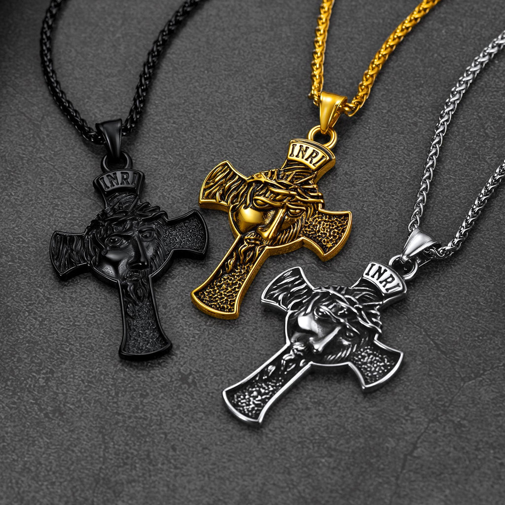 Flash Christian Christ Jesus Face Crucifix Cross Pendant Necklace