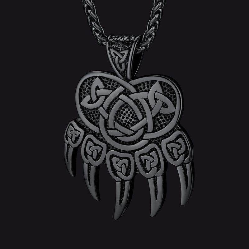 Viking Bear Paw Necklace With Celtic Knot for