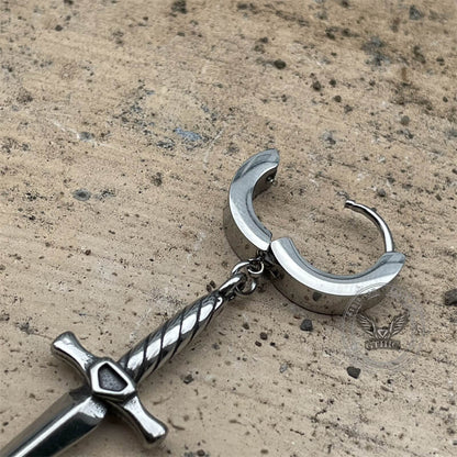 Dangle Sword Stainless Steel Hoop Earrings