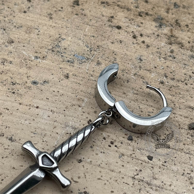 Dangle Sword Stainless Steel Hoop Earrings