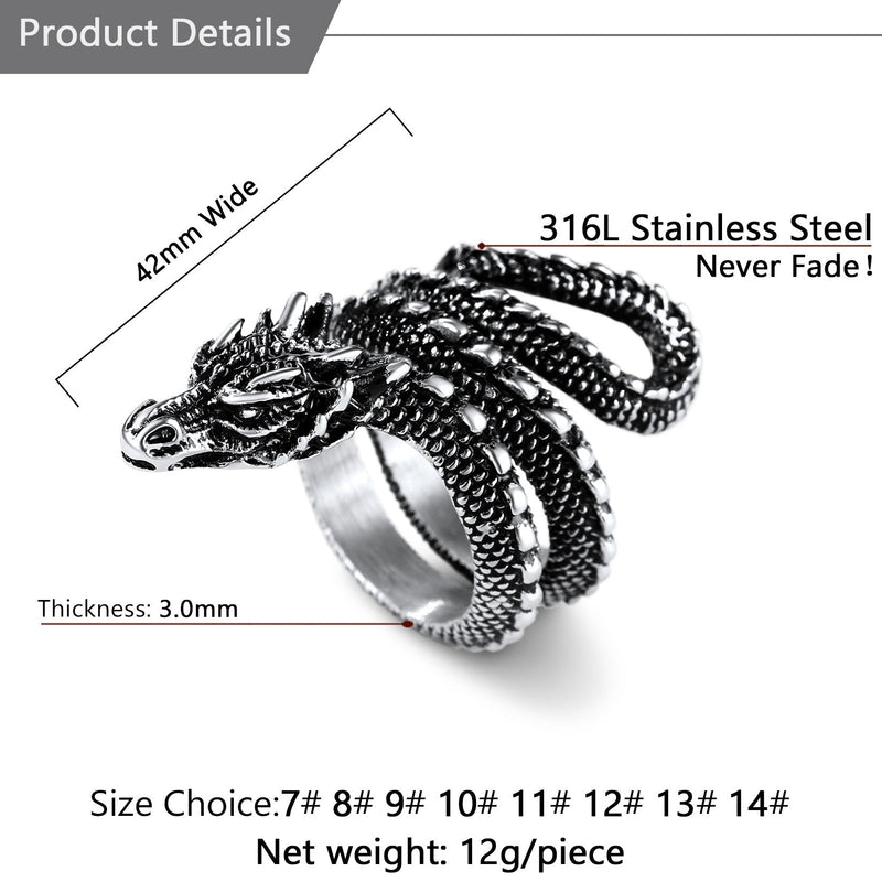 Punk Coiled Dragon Stainless Steel Ring for