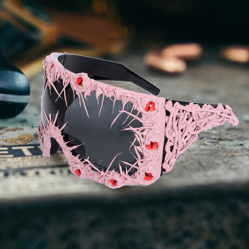 Dark Gothic Black Python Drip Glue Square Pc Sunglasses