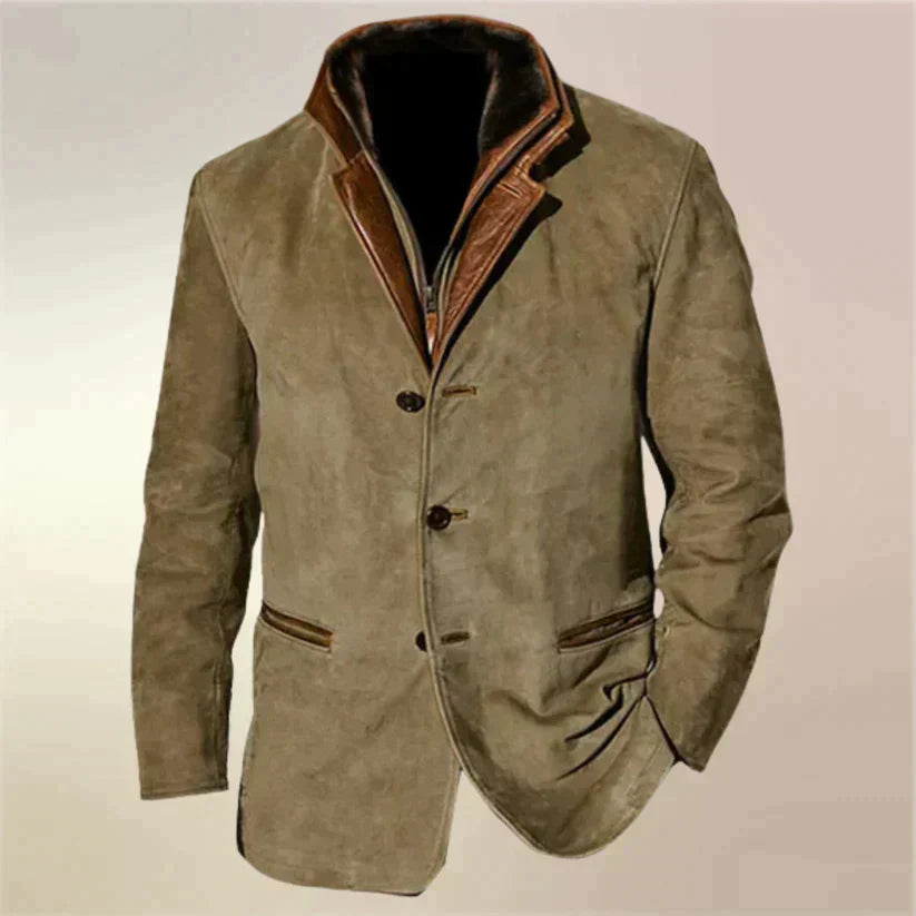 BARPINTON | Vintage-Herren Wildleder-Sakko mit Leder-Details