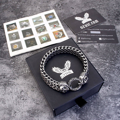 Double Ghost Head Buckle Stainless Steel Skull Bracelet