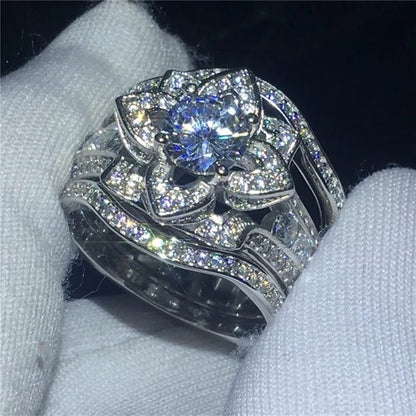 Radiant Lotus Crystal Ring Set