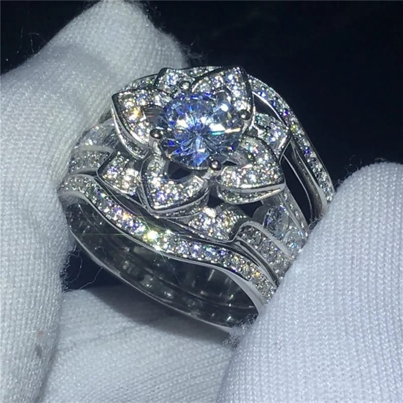 Radiant Lotus Crystal Ring Set