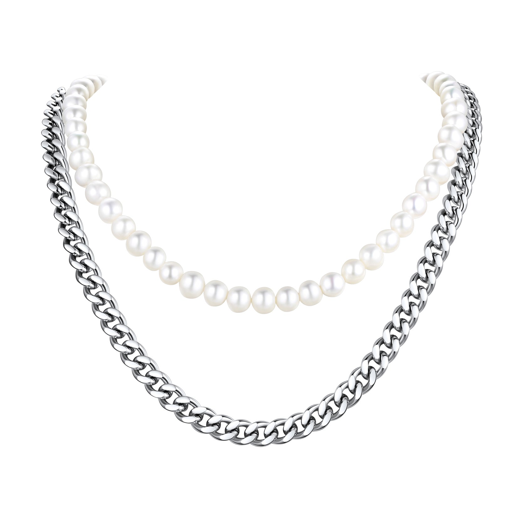 Freshwater Pearl & Cuban Link Chain Necklace for