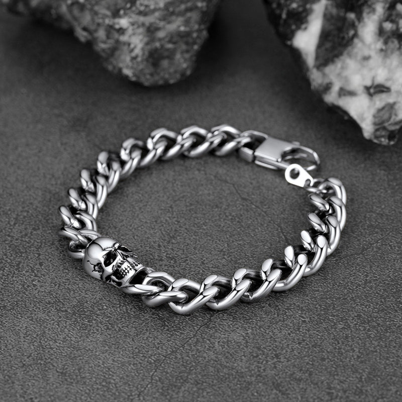 Gothic Heavy Cuban Chain Skull Bracelet for in Stainless Steel