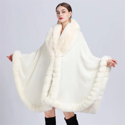 Plush Collar Loose Long Cape Shawl