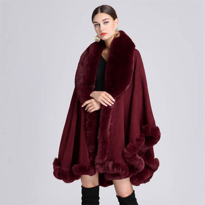 Plush Collar Loose Long Cape Shawl