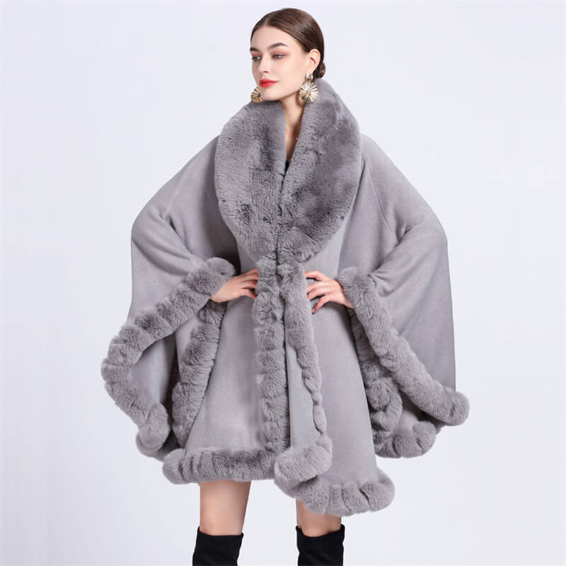 Plush Collar Loose Long Cape Shawl