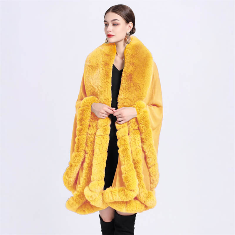 Plush Collar Loose Long Cape Shawl