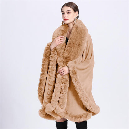 Plush Collar Loose Long Cape Shawl