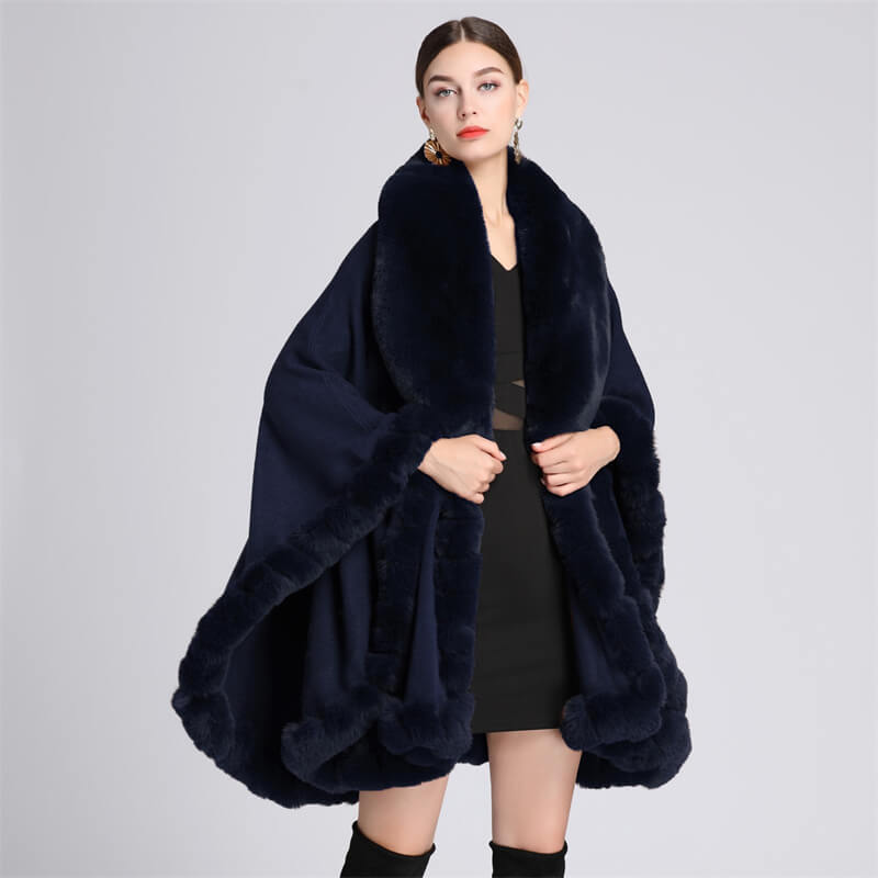 Plush Collar Loose Long Cape Shawl