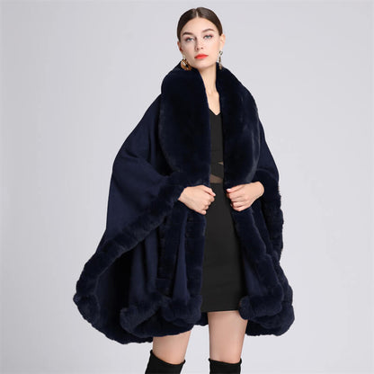 Plush Collar Loose Long Cape Shawl