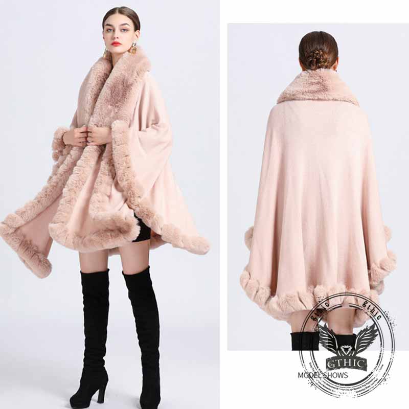 Plush Collar Loose Long Cape Shawl