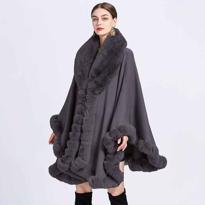 Plush Collar Loose Long Cape Shawl