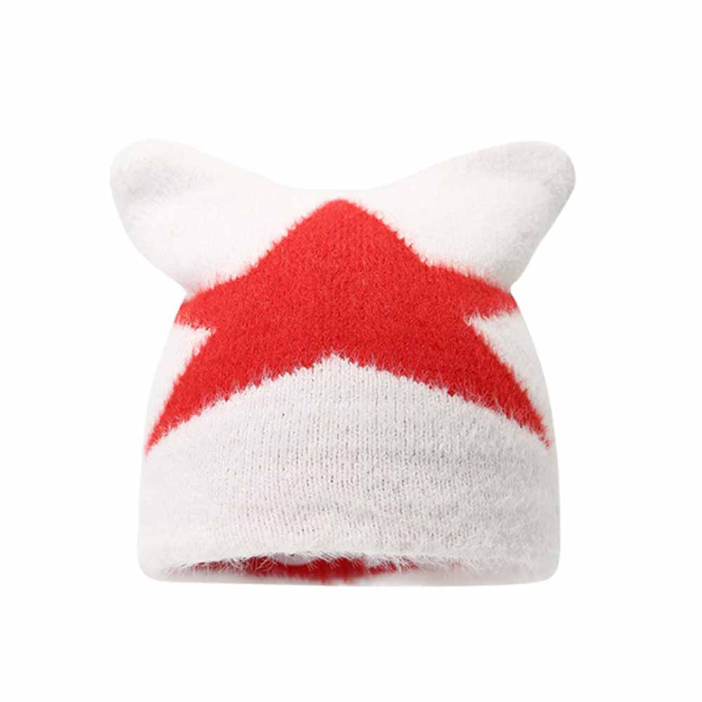Y2k Cat Ear Star Print Knitted Beanie Hat