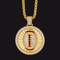 Gold Zirconia American Football Spinner Necklace for Sports Fan