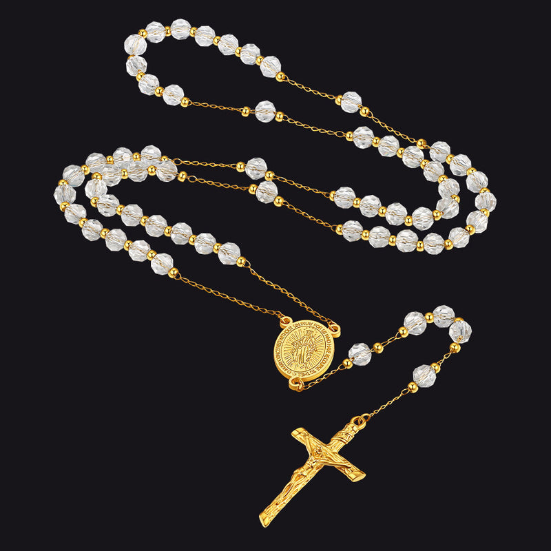 Catholic Virgin Mary Rosary Beads Cross Necklace Chain for