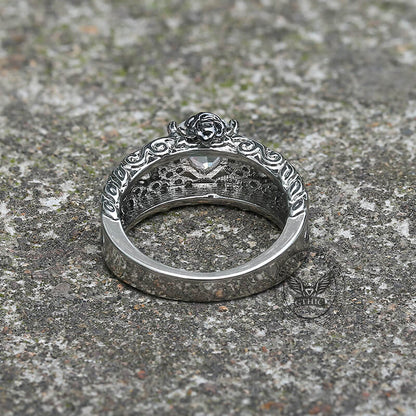Goth Death Rose Brass Skull Wedding Ring