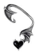 Gothic Bat Wing Earwrap With Black Heart Jewel Accent