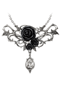 Gothic Black Rose Necklace With Teardrop Crystal Charm
