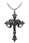 Gothic Cross Necklace With Ram Skull and Scrolls